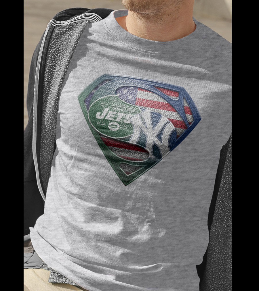 Superman Shield New York Yankees Jets American Flag T-Shirt