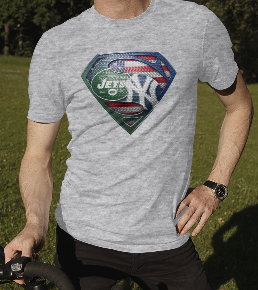 Superman Shield New York Yankees Jets American Flag T-Shirt