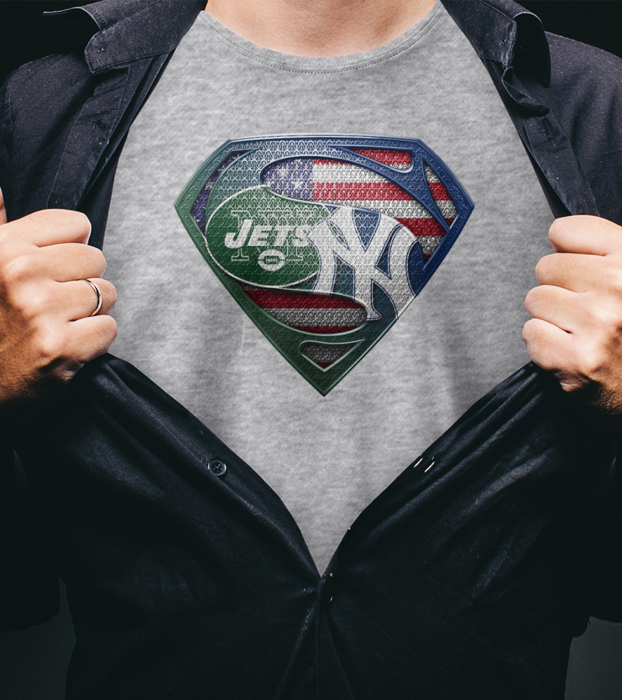 Superman Shield New York Yankees Jets American Flag T-Shirt