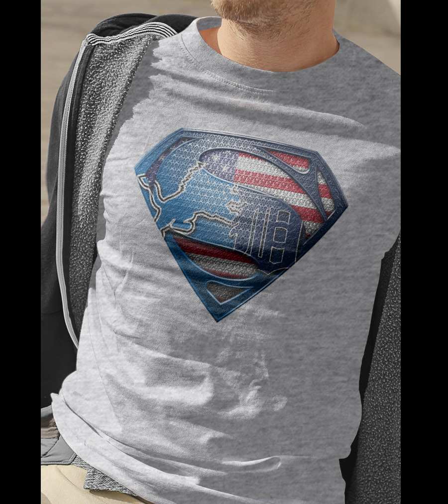 Detroit Lions American Flag Superhero Emblem T-Shirt