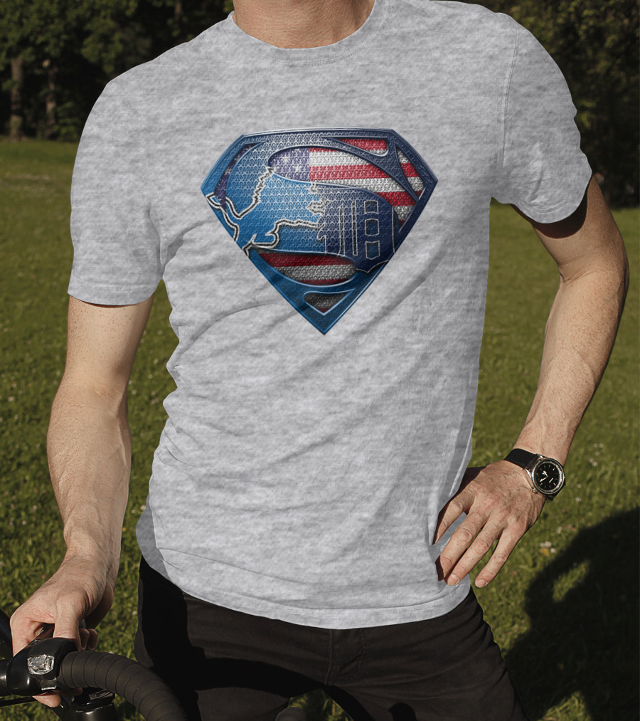 Detroit Lions American Flag Superhero Emblem T-Shirt