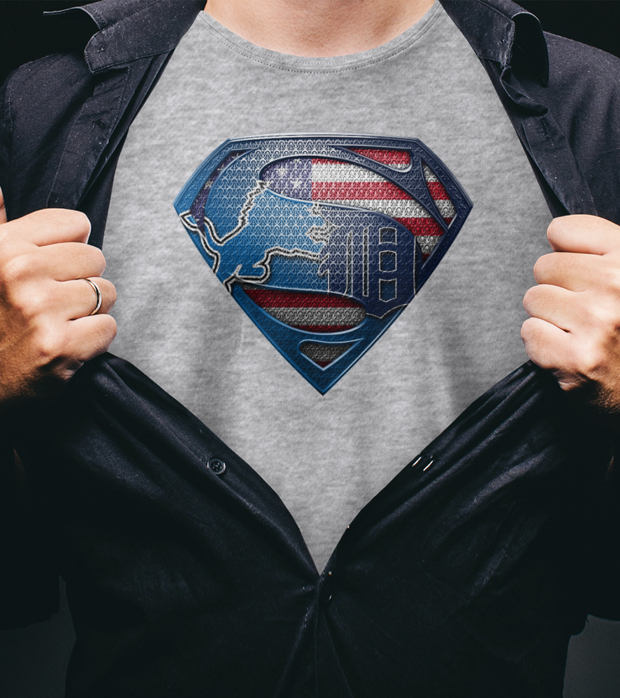 Detroit Lions American Flag Superhero Emblem T-Shirt