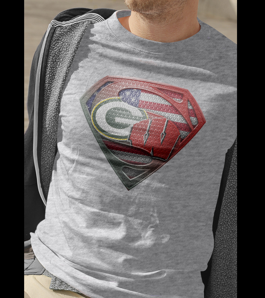 Green Bay Packers Wisconsin Badgers American Flag Superman Shield T-Shirt