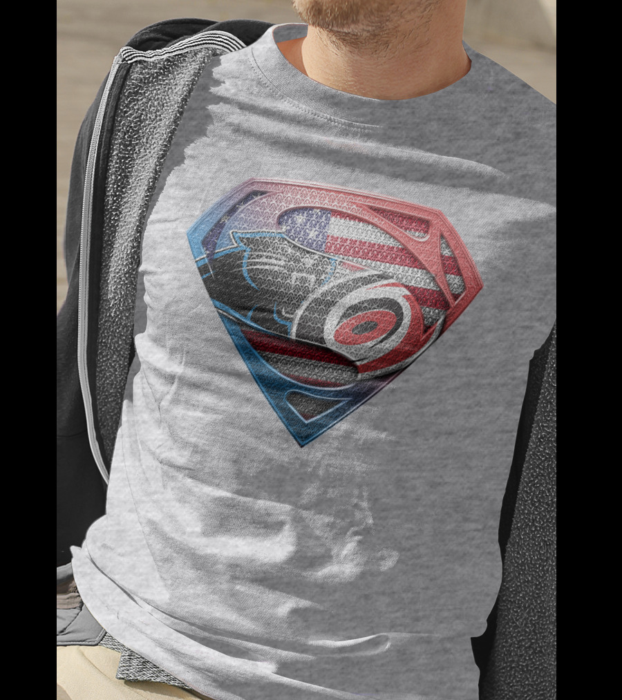 Superman Shield Carolina Panthers American Flag Carolina Hurricanes T-Shirt