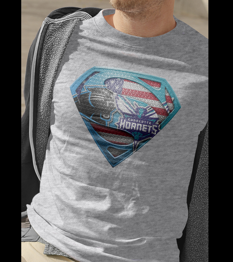 Charlotte Hornets Super Panther American Flag Shield T-Shirt