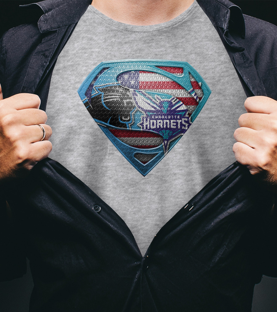 Charlotte Hornets Super Panther American Flag Shield T-Shirt