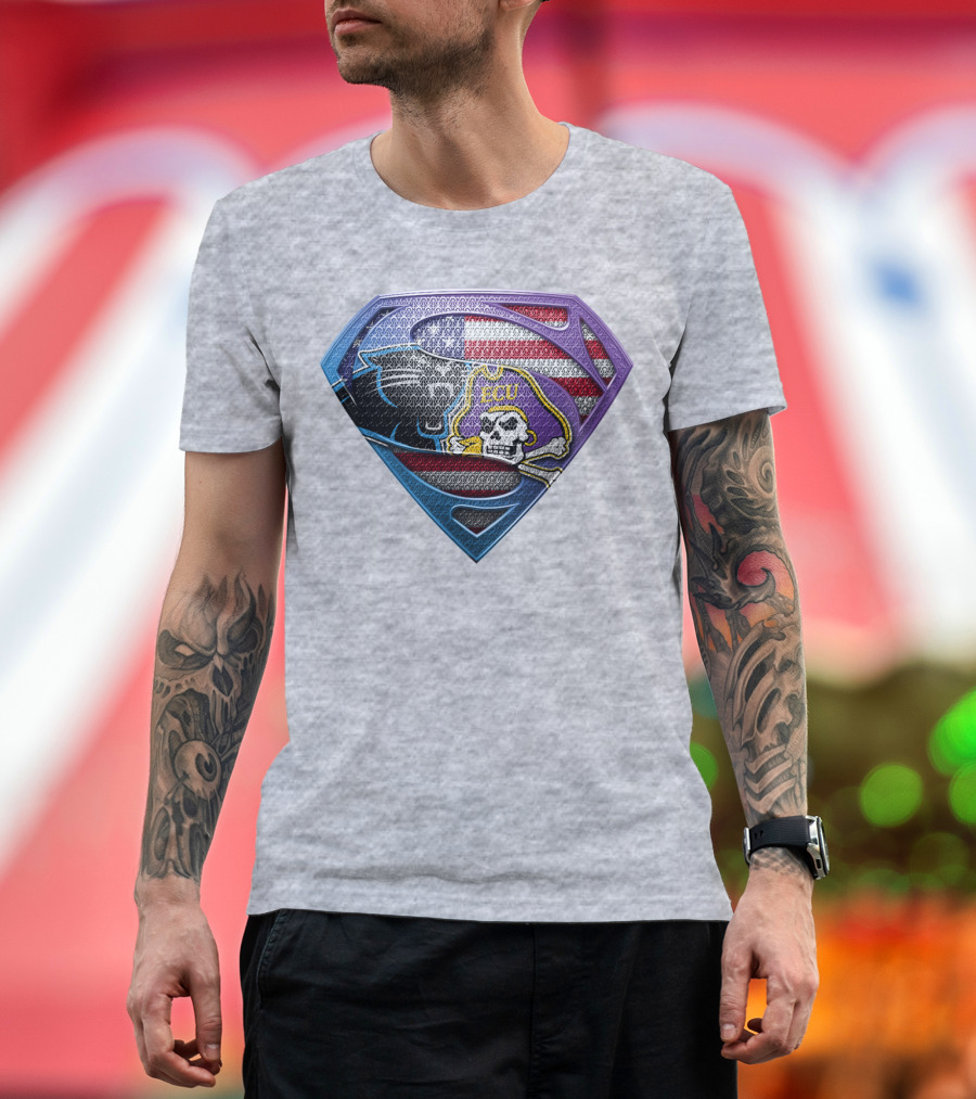 Superhero Shield American Flag Panthers Ecu Pirate Skull T-Shirt