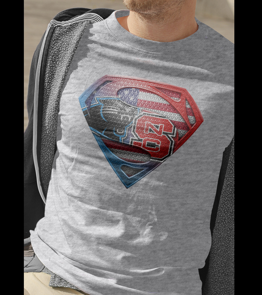 Panther American Flag Super Emblem With Nc State Wolfpack T-Shirt