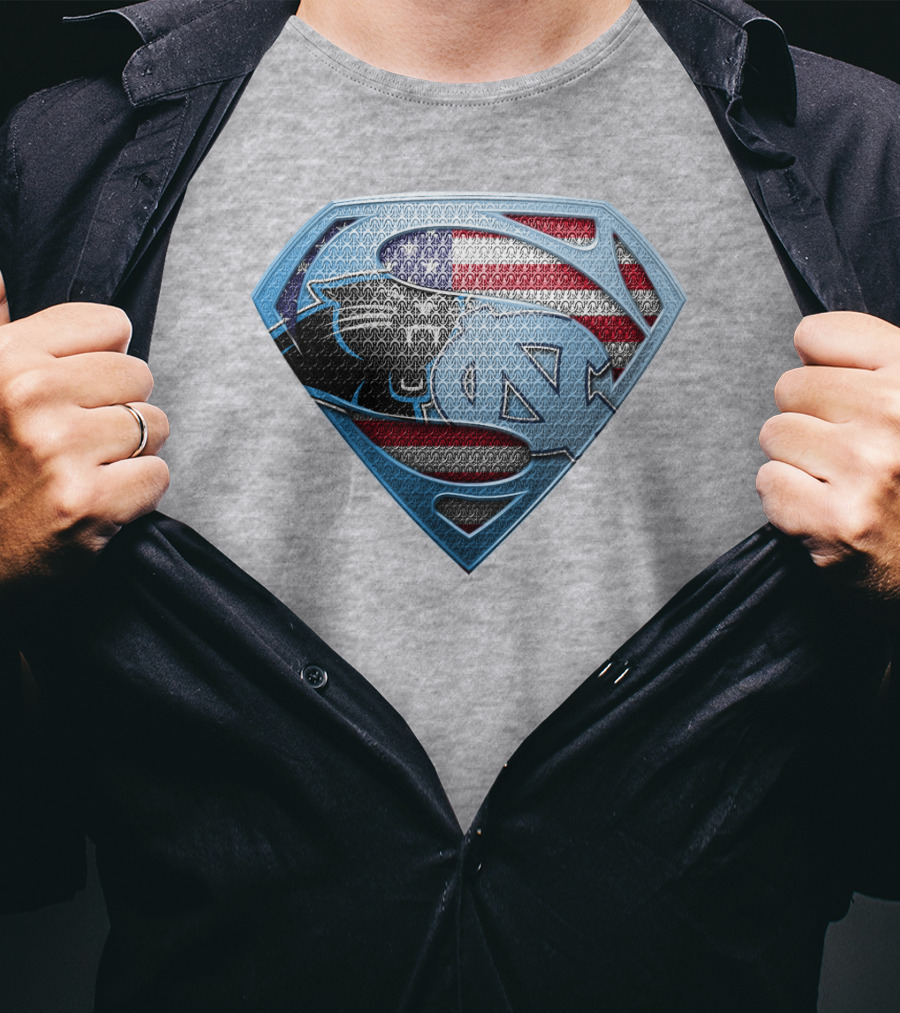 North Carolina Panthers Superman Usa Flag T-Shirt