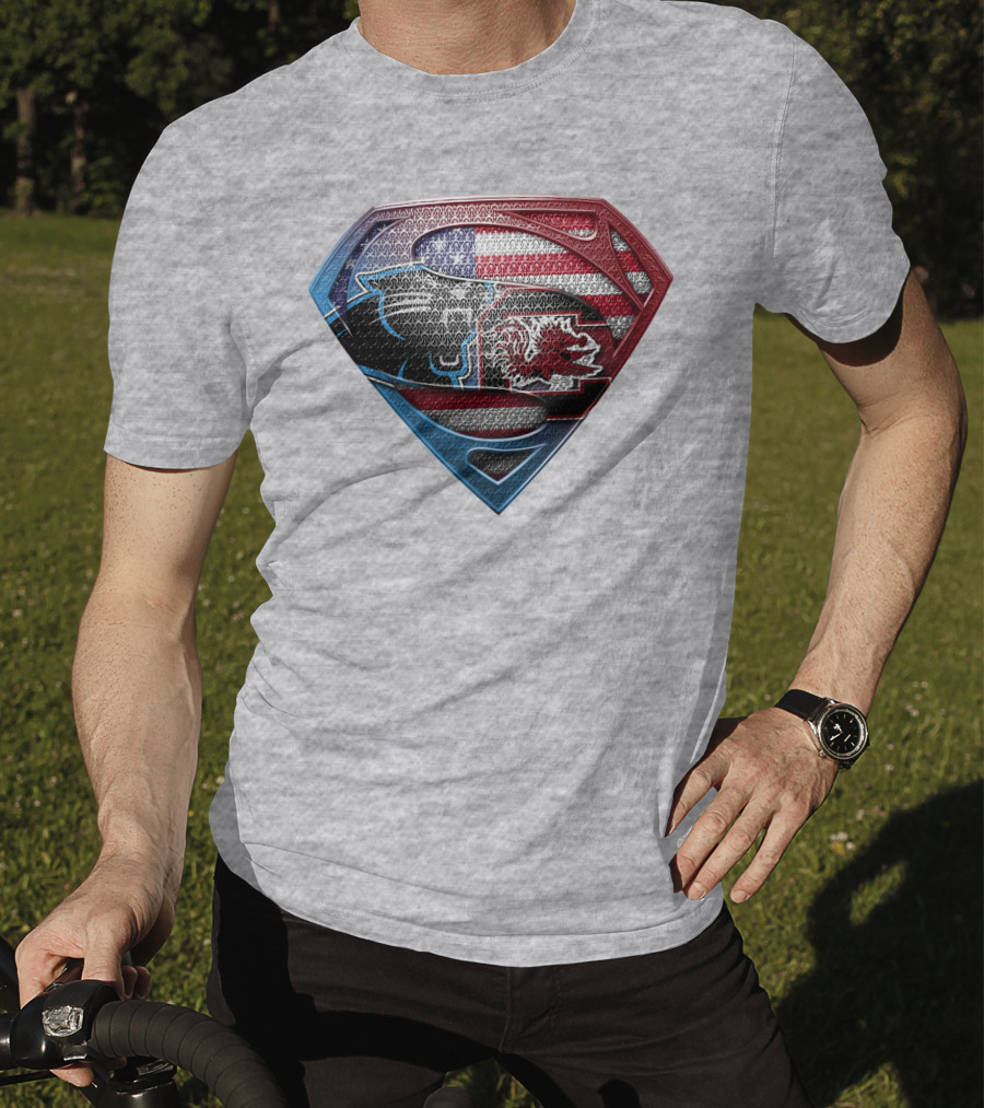 Superman Shield American Flag Panthers Gamecocks T-Shirt