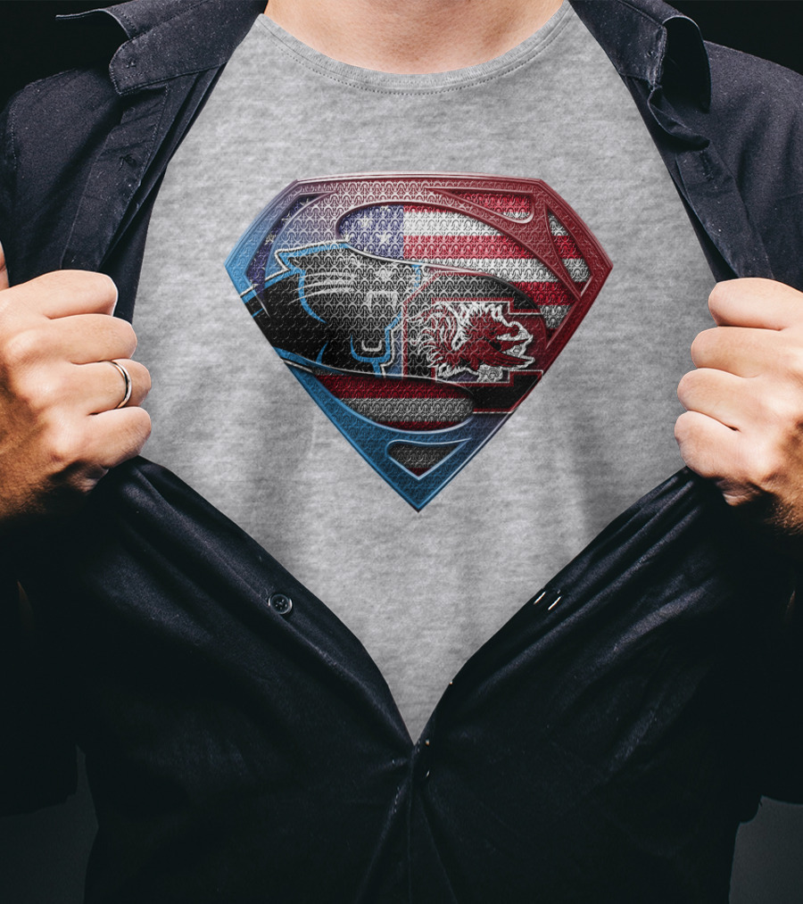Superman Shield American Flag Panthers Gamecocks T-Shirt