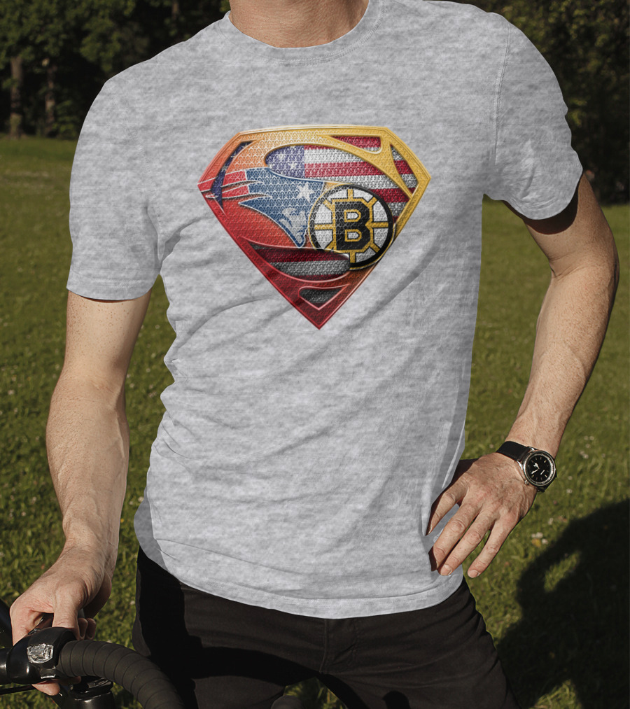Superman Patriots Bruins Usa Flag T-Shirt