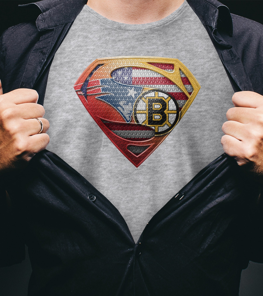 Superman Patriots Bruins Usa Flag T-Shirt