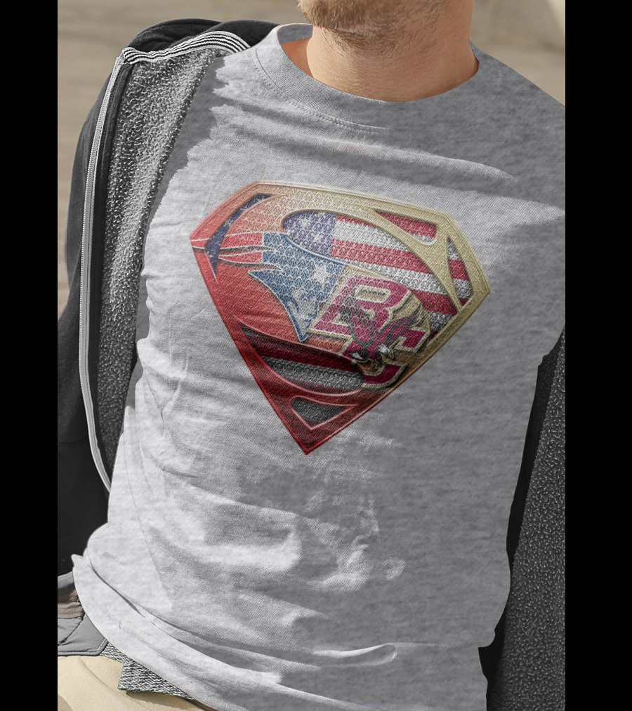 Superman Shield New England Patriots American Flag Boston College Eagles T-Shirt
