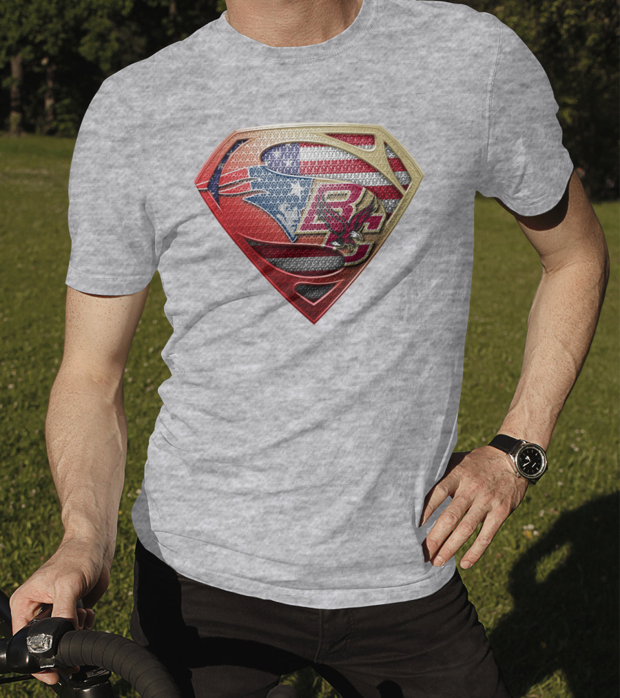 Superman Shield New England Patriots American Flag Boston College Eagles T-Shirt