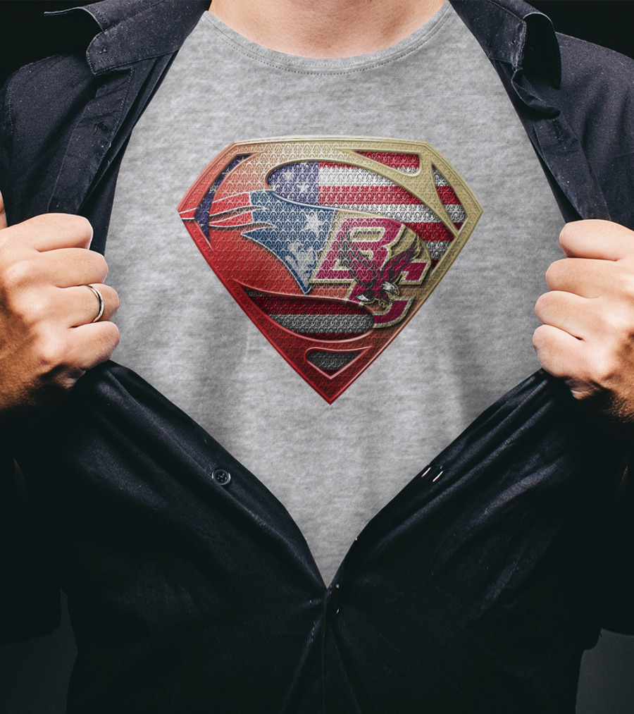 Superman Shield New England Patriots American Flag Boston College Eagles T-Shirt