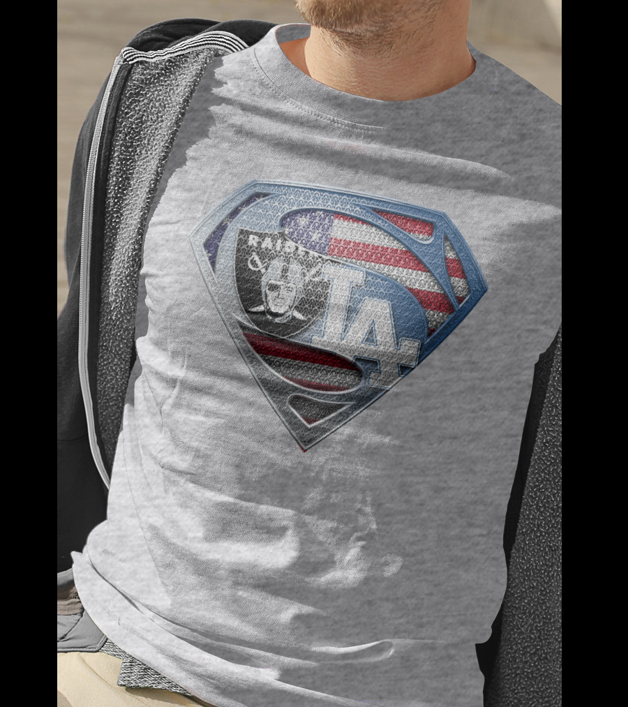 Raiders Dodgers American Flag Superhero T-Shirt