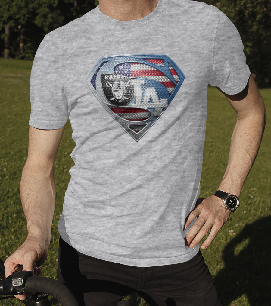 Raiders Dodgers American Flag Superhero T-Shirt