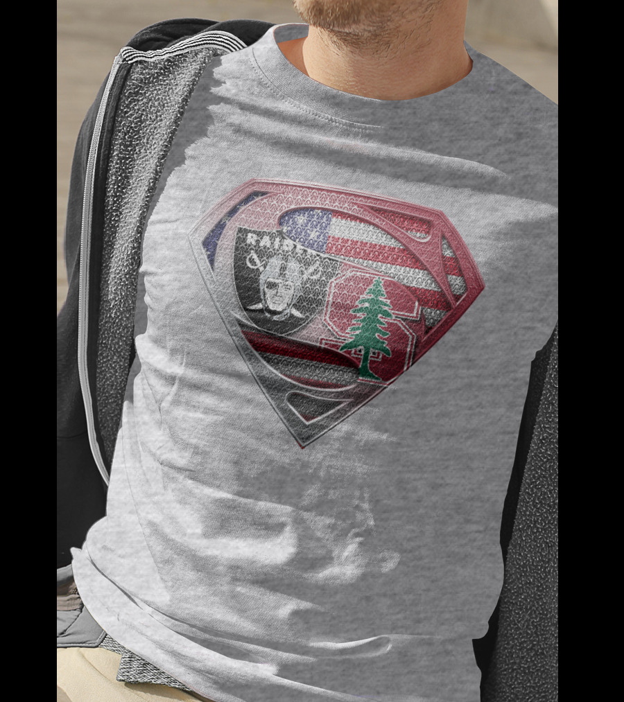 Superman Logo Oakland Raiders American Flag Stanford Tree T-Shirt
