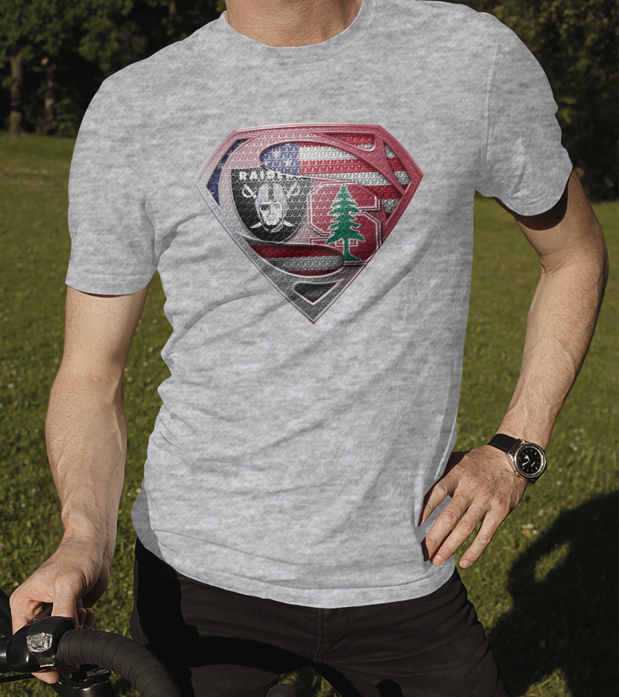 Superman Logo Oakland Raiders American Flag Stanford Tree T-Shirt