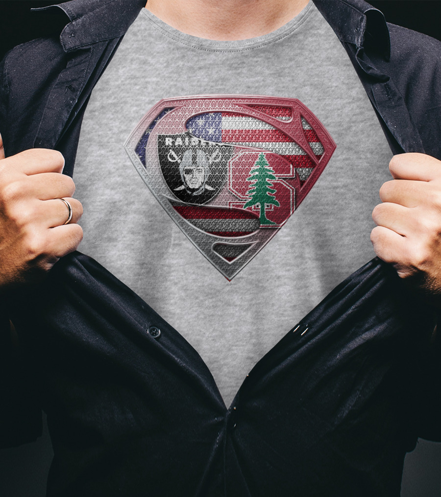 Superman Logo Oakland Raiders American Flag Stanford Tree T-Shirt