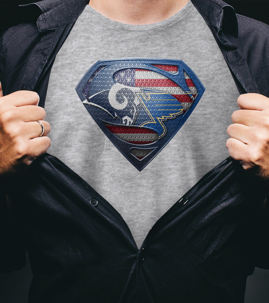 Usa Superman Rams And Blues Logo Shield T-Shirt