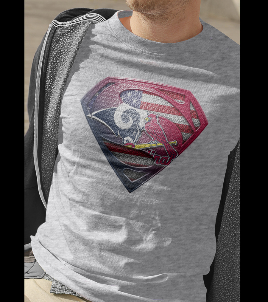 Superman Logo With St. Louis Rams And Cardinals Nfl And Mlb Team Fusion T-Shirt