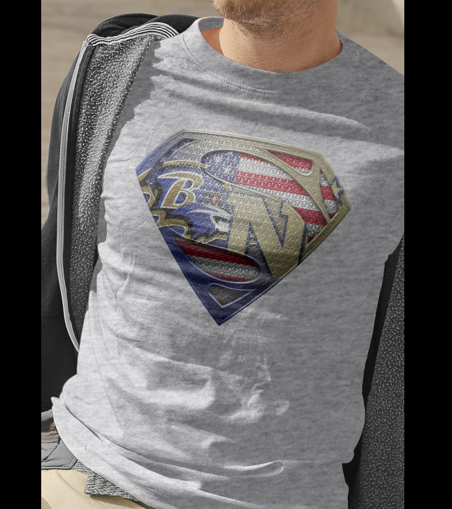 Baltimore Ravens Nfl Superman Shield American Flag T-Shirt