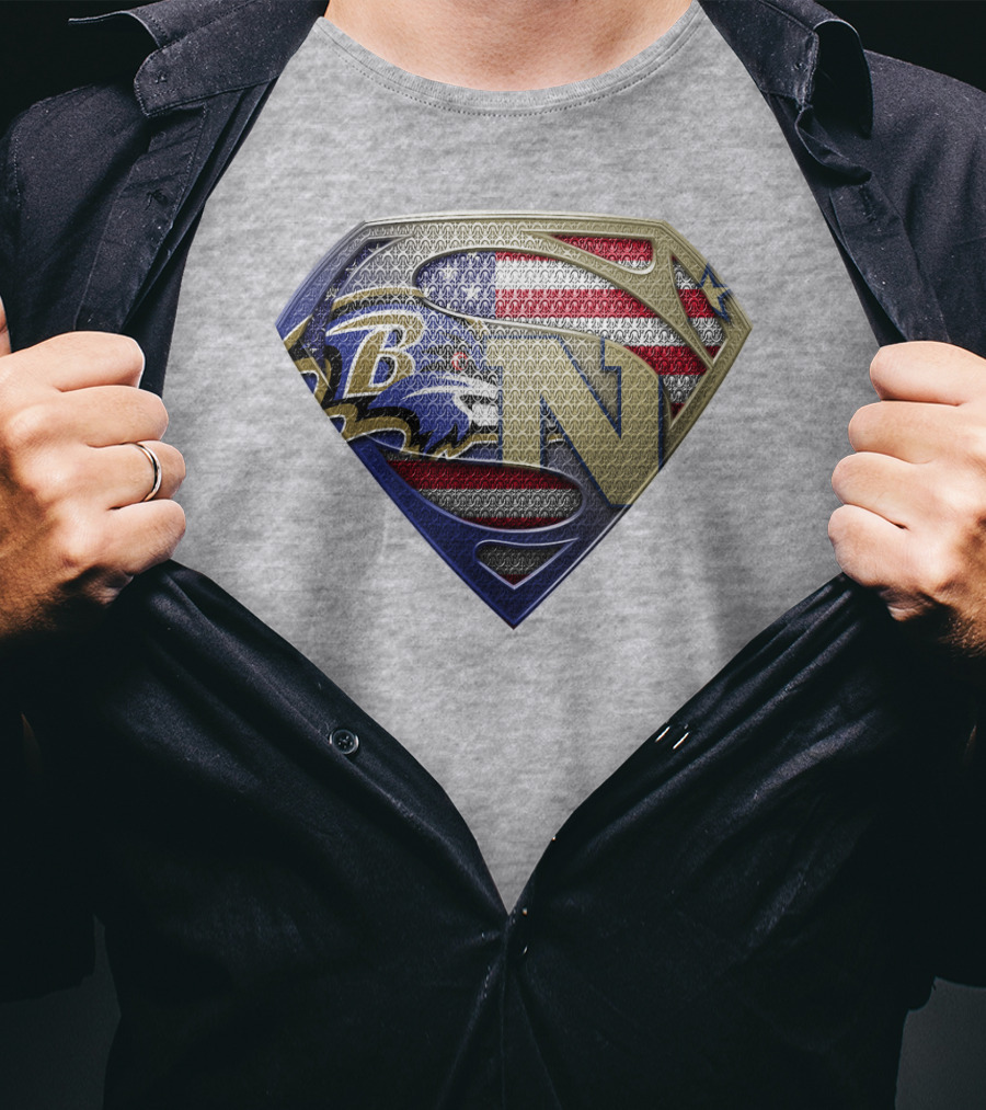 Baltimore Ravens Nfl Superman Shield American Flag T-Shirt