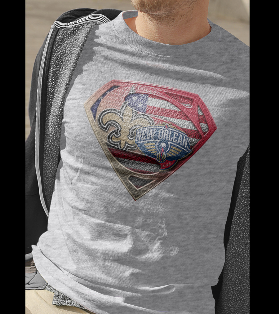 Superman Shield New Orleans Saints Pelicans American Flag T-Shirt
