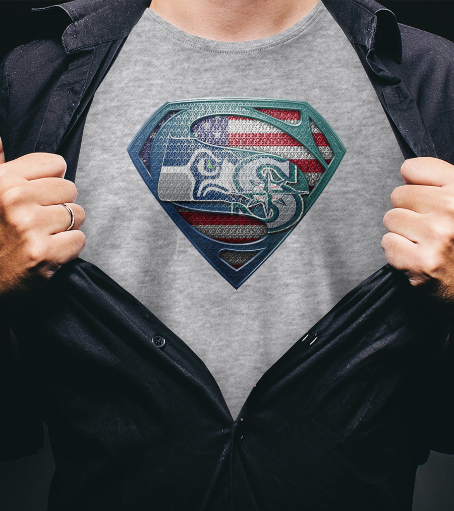 Seahawks Superman American Flag T-Shirt