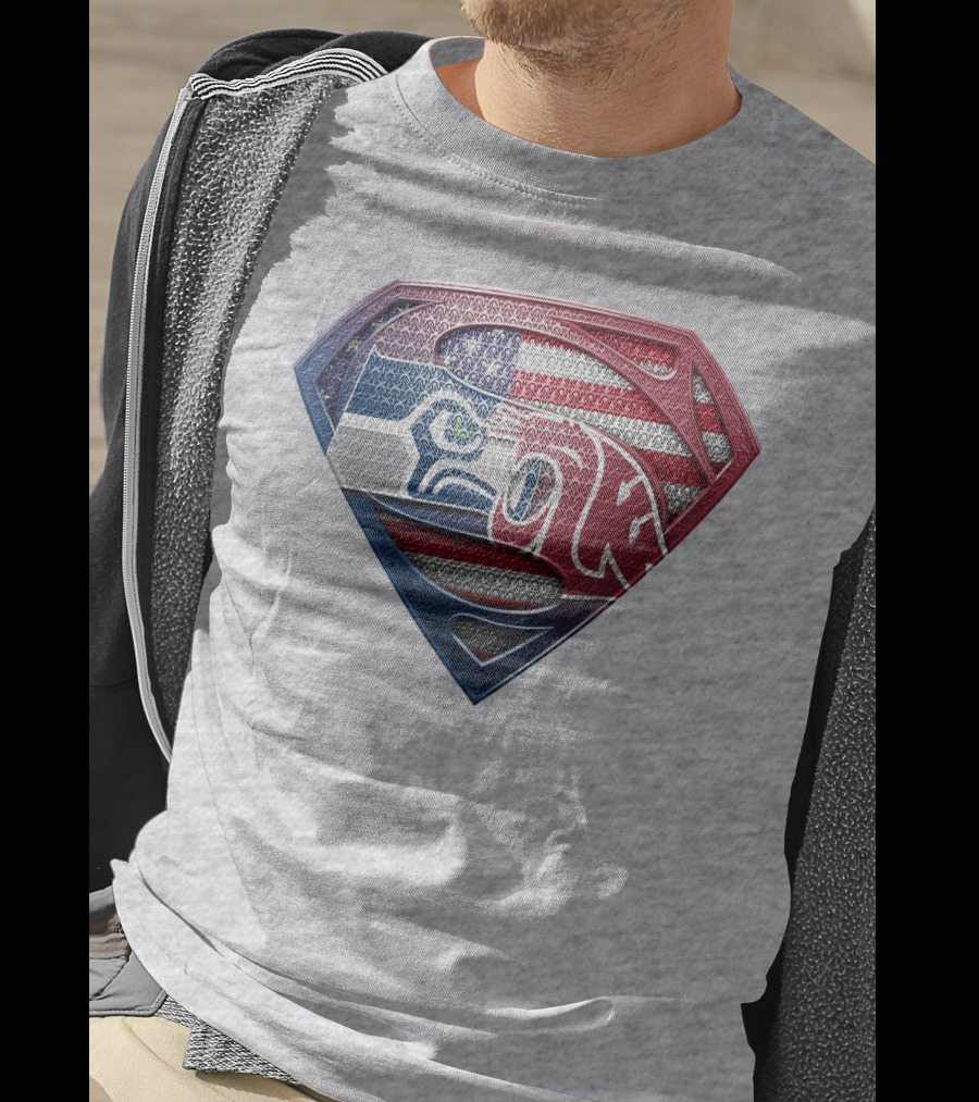Seahawks Cougars Superman Shield Usa Flag T-Shirt