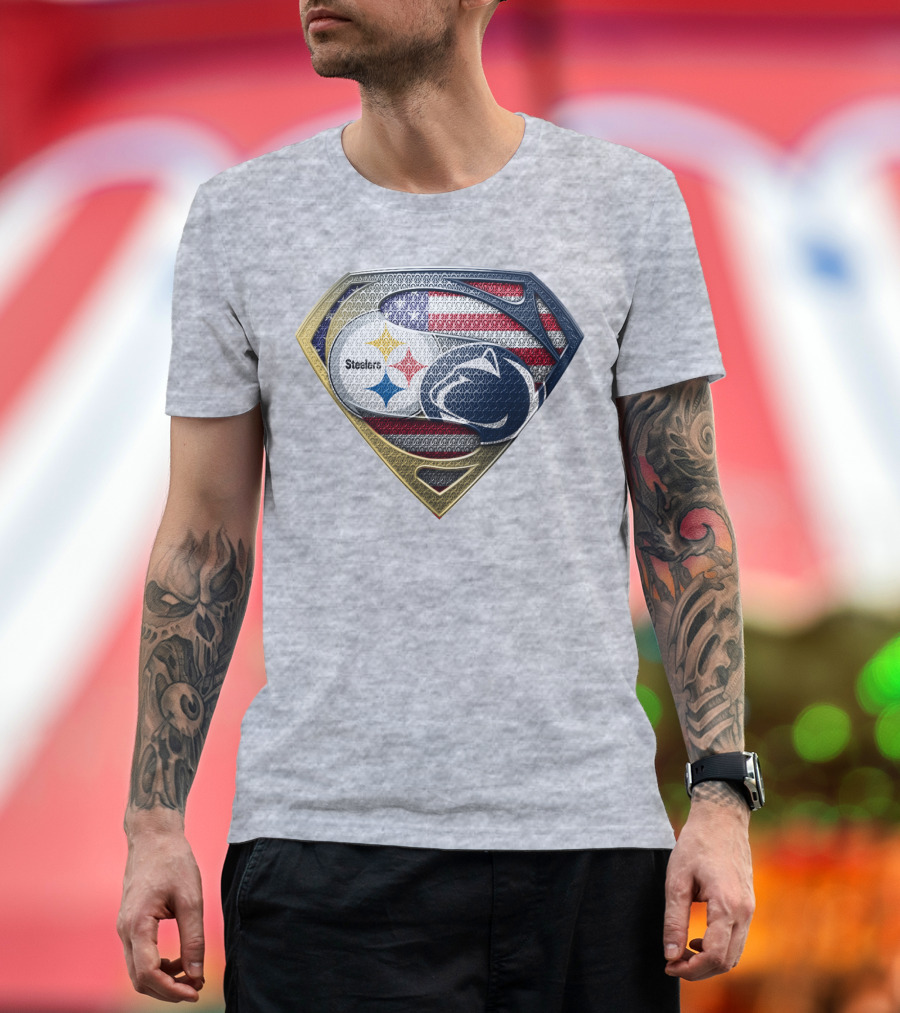 Steelers Penn State Super Shield With American Flag T-Shirt