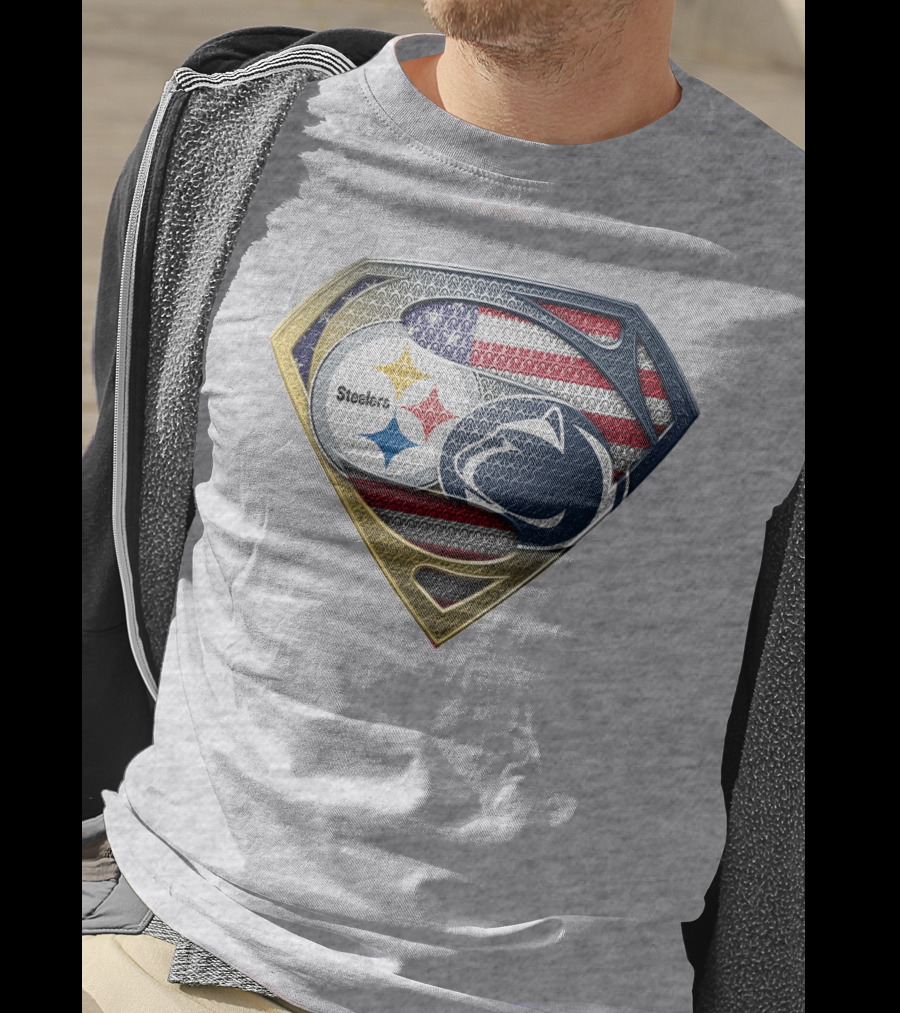 Steelers Penn State Super Shield With American Flag T-Shirt
