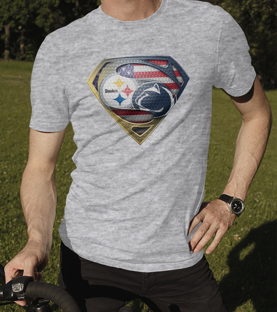 Steelers Penn State Super Shield With American Flag T-Shirt