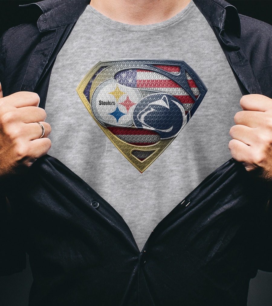 Steelers Penn State Super Shield With American Flag T-Shirt