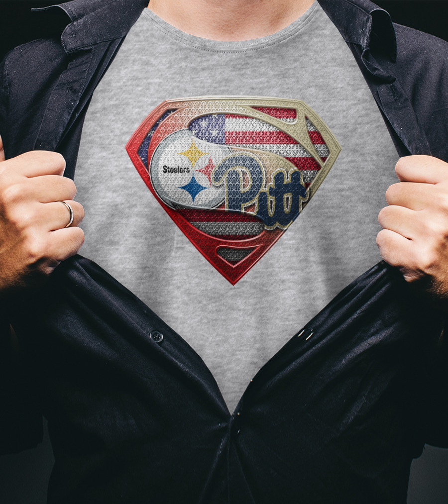 Superman Shield Stars And Stripes Steelers Pitt T-Shirt