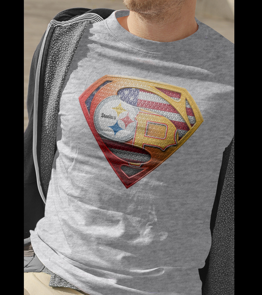 Steelers Pirates Super Emblem Usa Flag T-Shirt