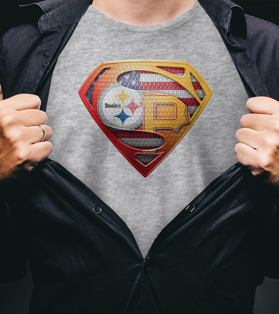Steelers Pirates Super Emblem Usa Flag T-Shirt