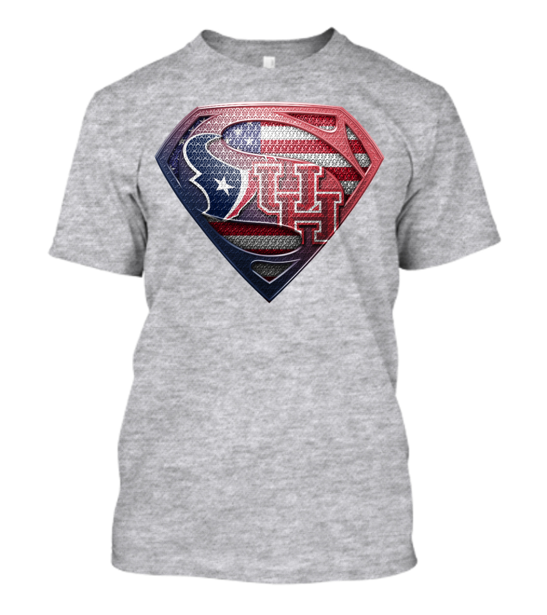 Houston Texans And University Of Houston Super Shield With American Flag T-Shirt