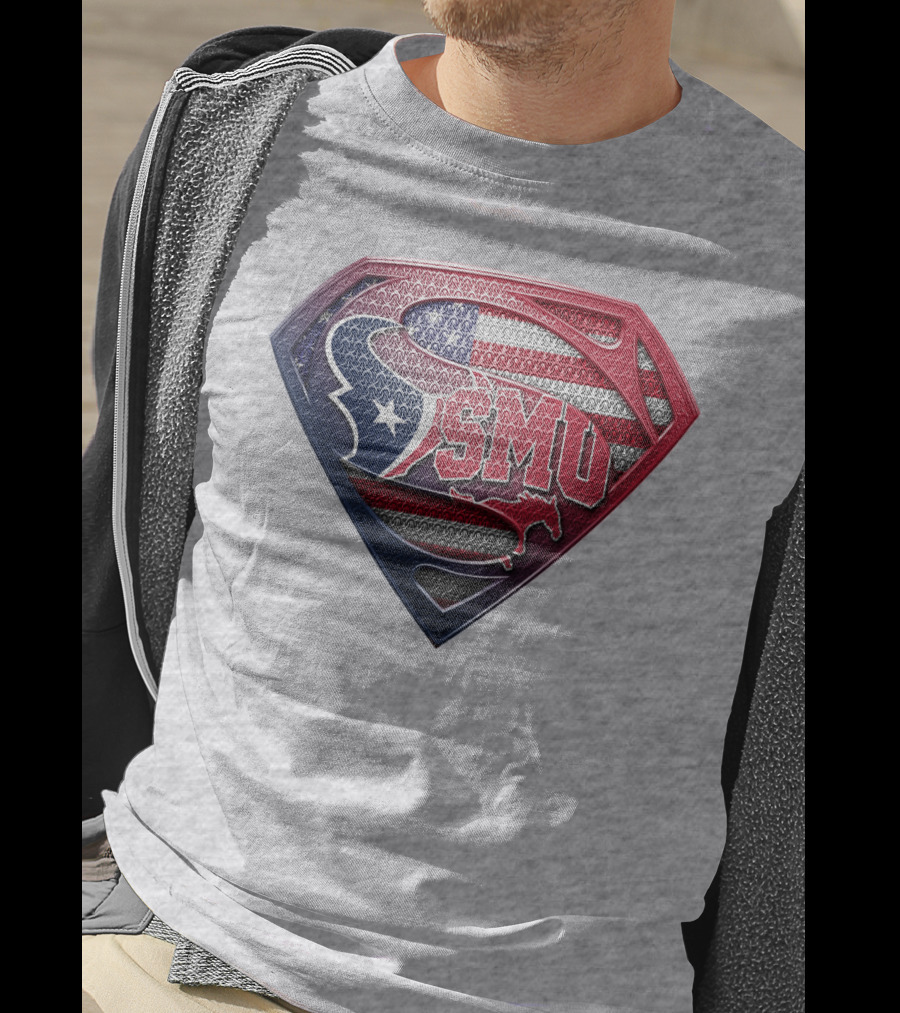 Smu Texas Superhero Shield With American Flag Colors T-Shirt