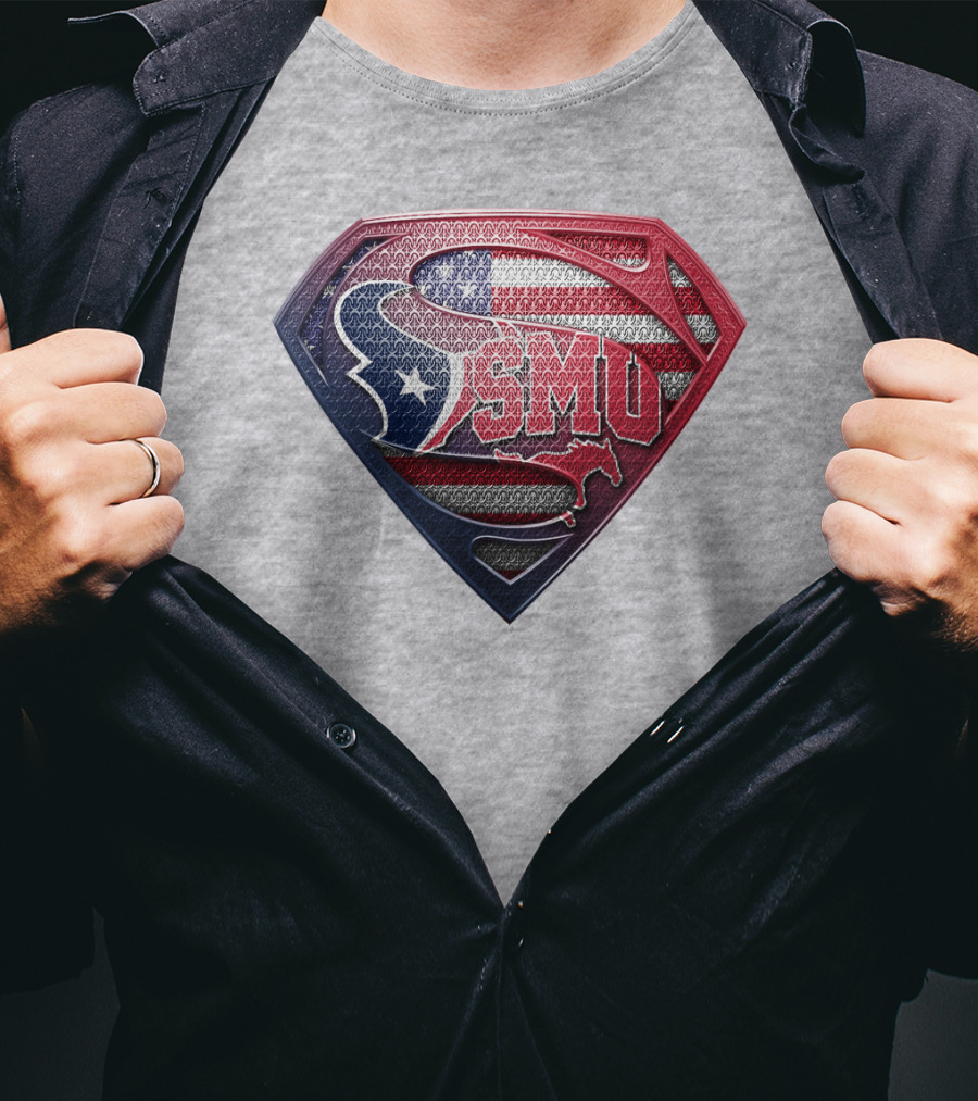 Smu Texas Superhero Shield With American Flag Colors T-Shirt
