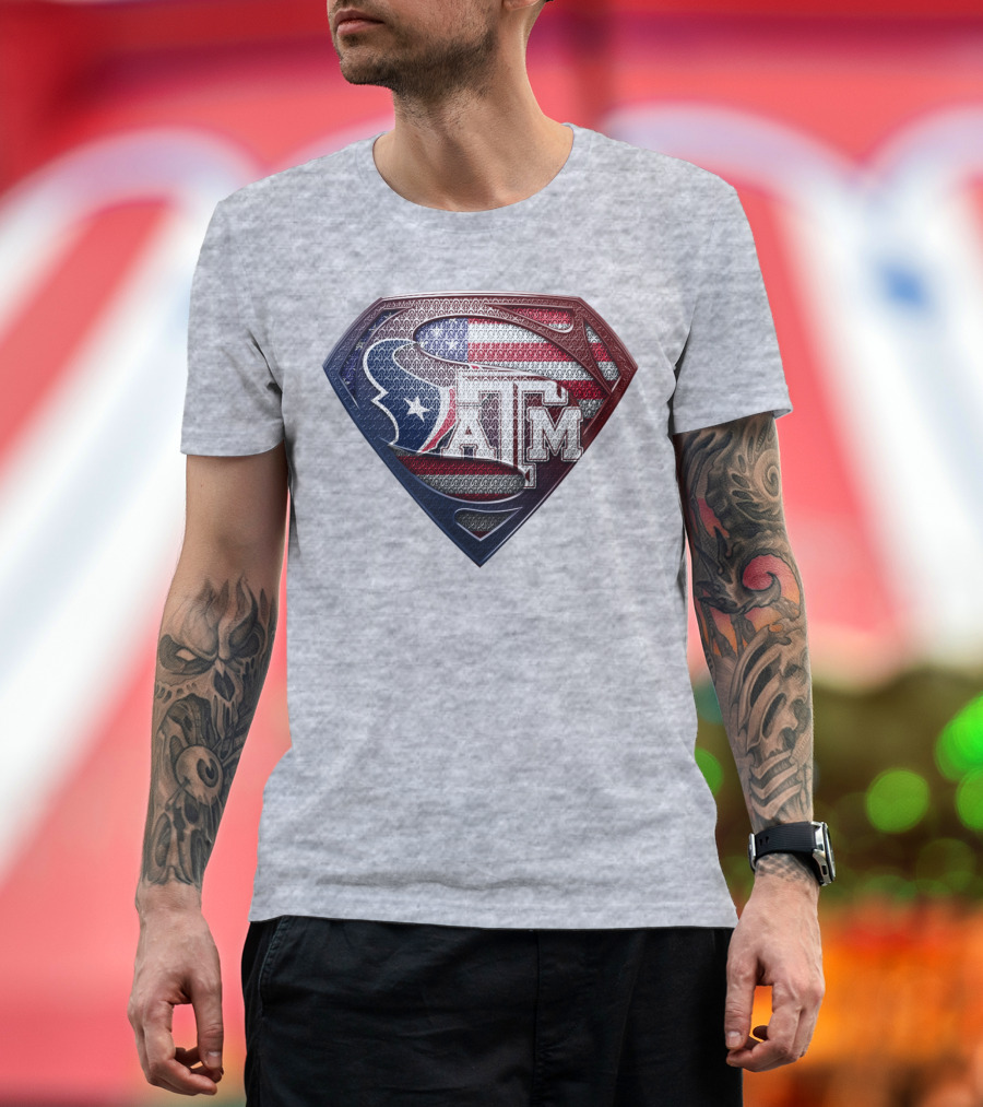 Superman Shield American Flag Texas A&M T-Shirt