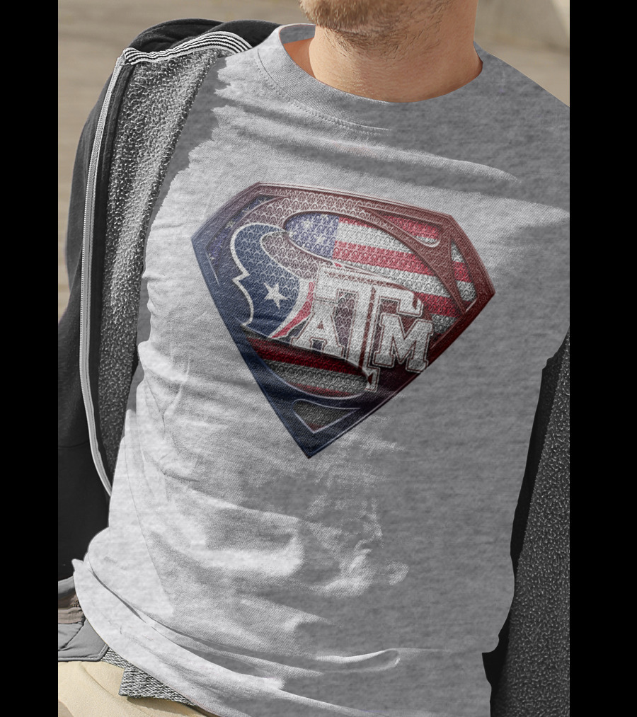 Superman Shield American Flag Texas A&M T-Shirt