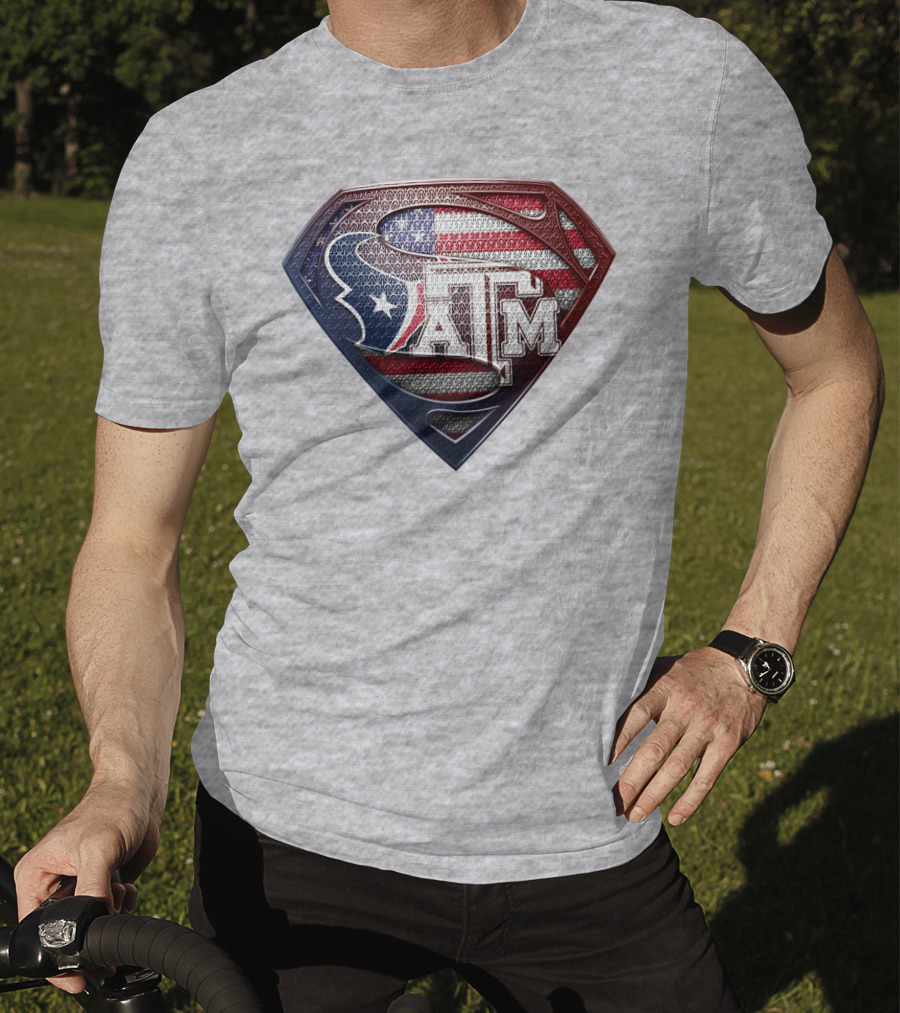 Superman Shield American Flag Texas A&M T-Shirt