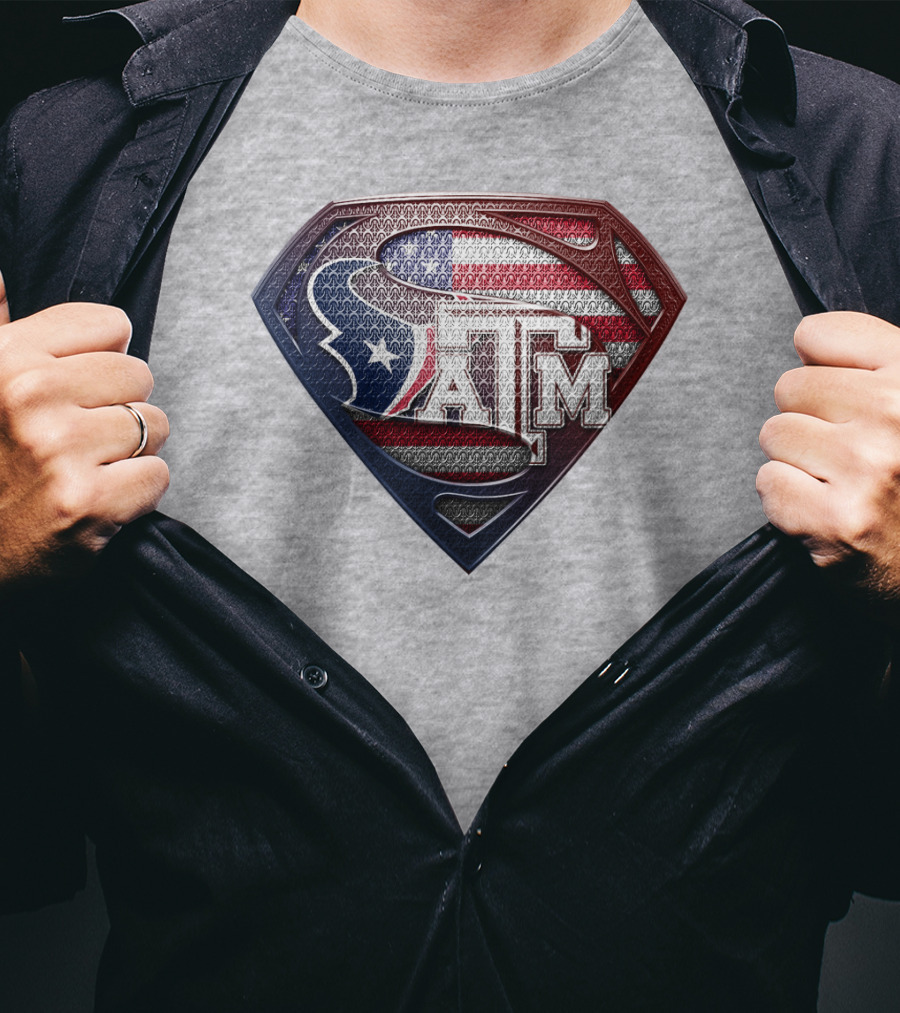 Superman Shield American Flag Texas A&M T-Shirt