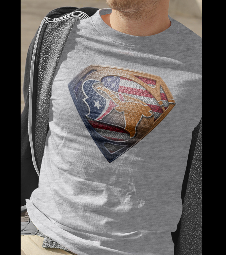 Texas Longhorns American Flag Superman Shield T-Shirt