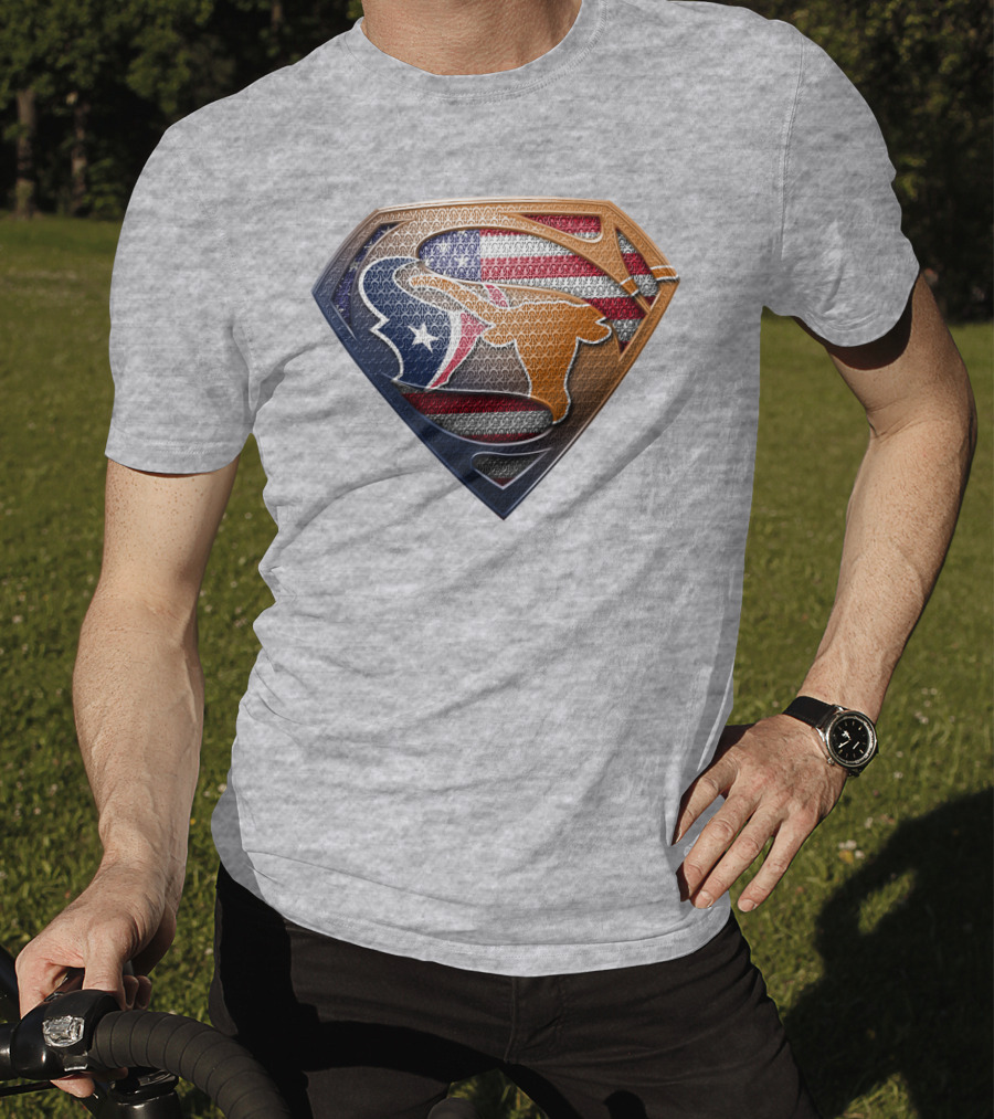 Texas Longhorns American Flag Superman Shield T-Shirt