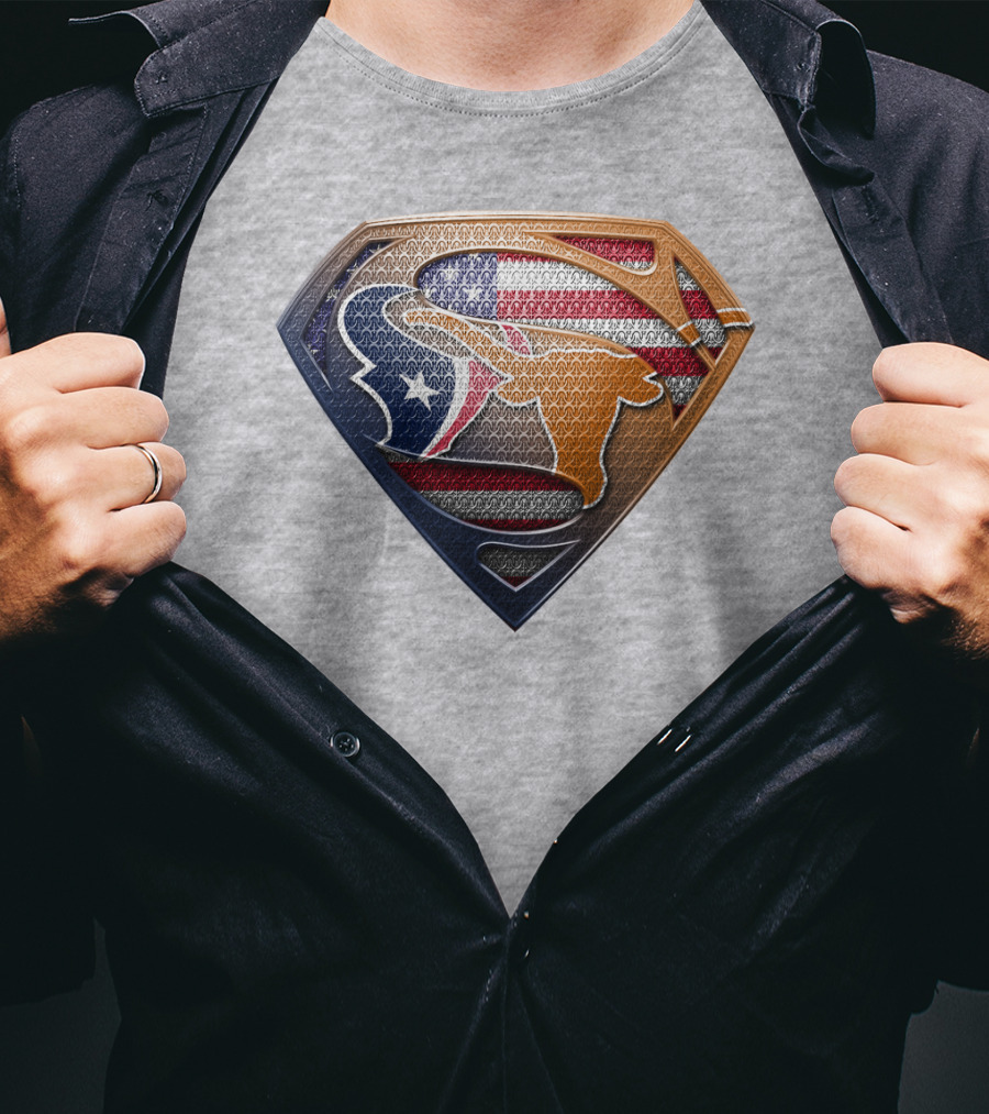 Texas Longhorns American Flag Superman Shield T-Shirt