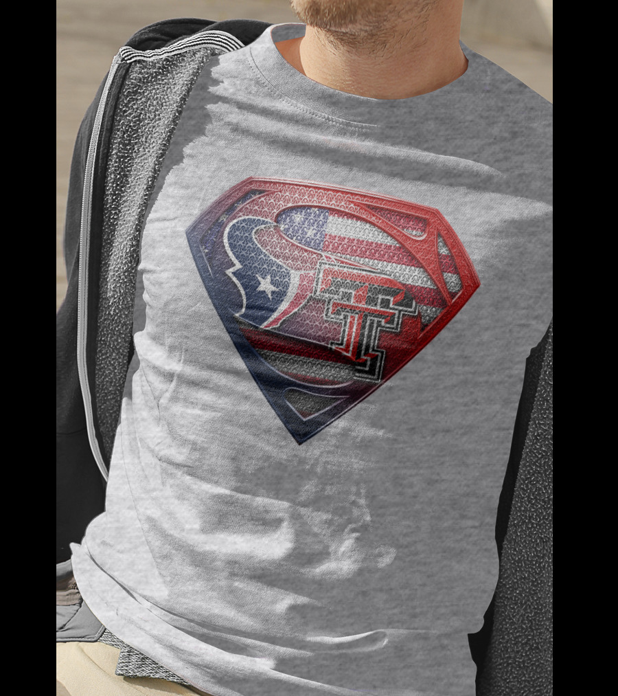 Superman Shield Texas Tech Red Raiders Houston Texans Usa Flag T-Shirt